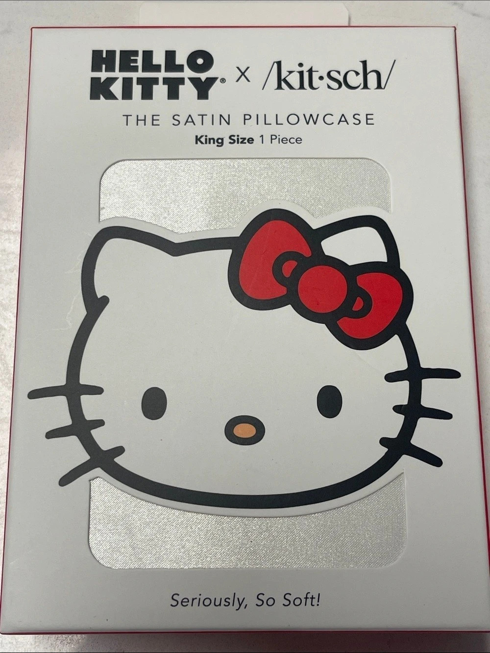 Hello Kitty x Kitsch Satin Pillowcase King Size White & Red NWT